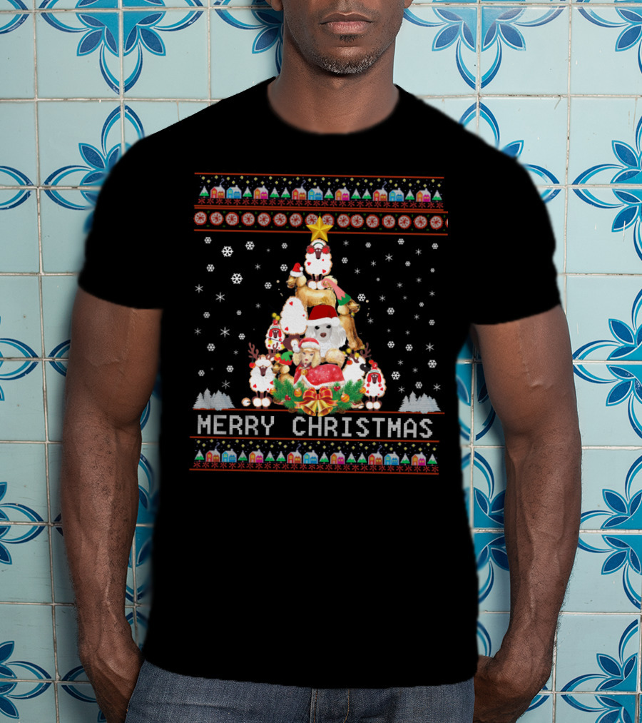 Merry Christmas Poodles And Santa Festive T-Shirt
