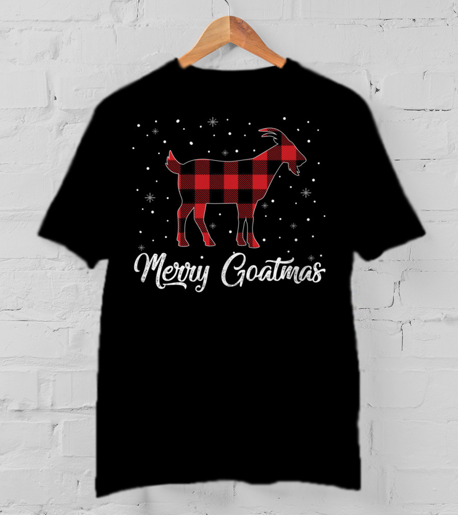 Merry Goatmas Red Plaid Goat Snowflakes T-Shirt