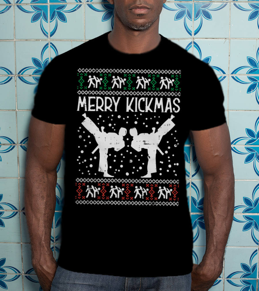 Merry Kickmas Ugly Christmas Karate Jiu Jitsu Martial Arts T-Shirt