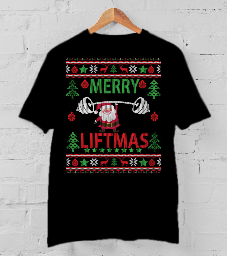 Merry Liftmas Santa Lifting Weights Ugly Christmas T-Shirt