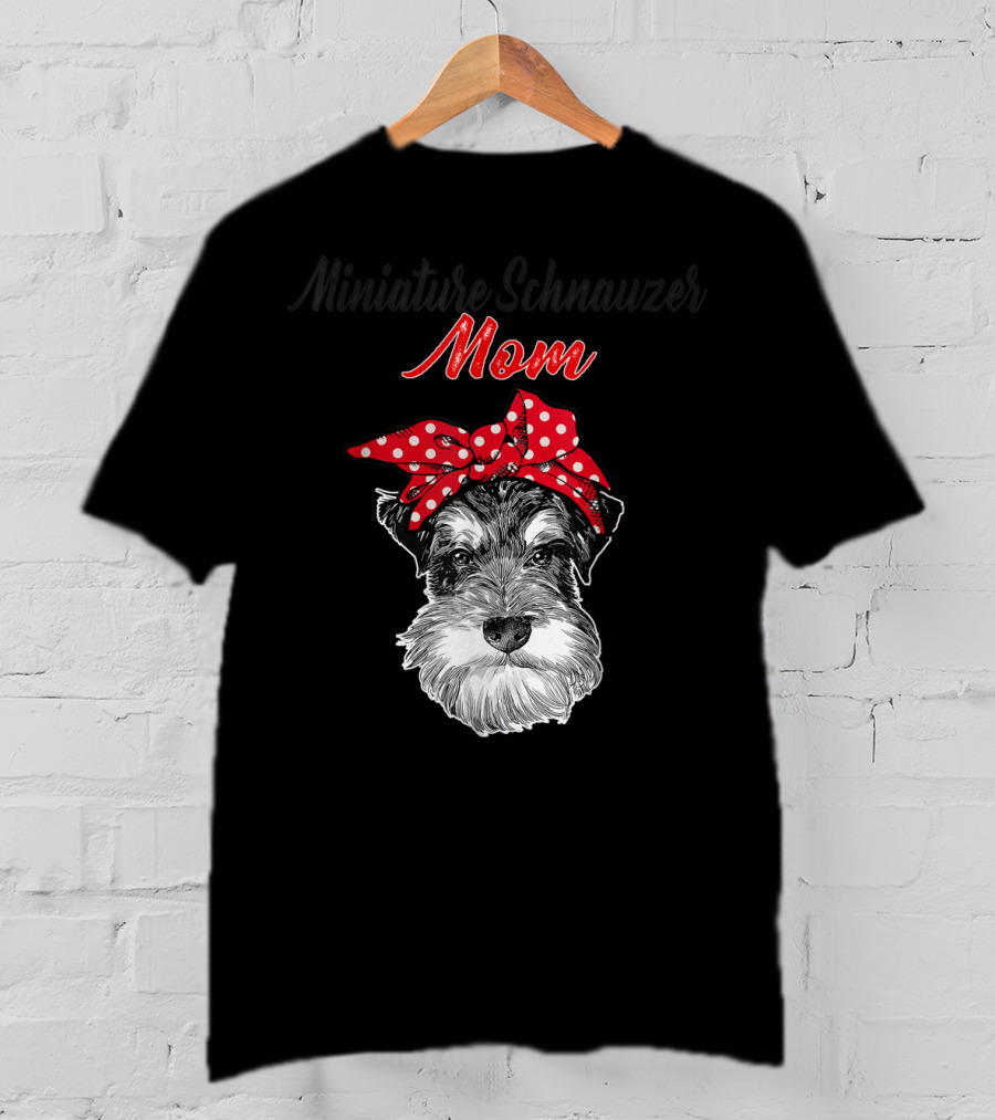 Miniature Schnauzer Mom Red Polka Dot Bow T-Shirt