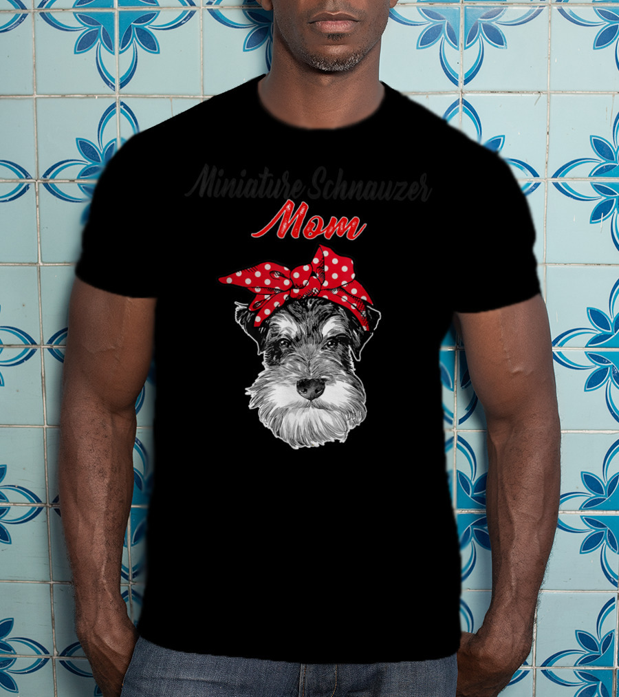 Miniature Schnauzer Mom Red Polka Dot Bow T-Shirt
