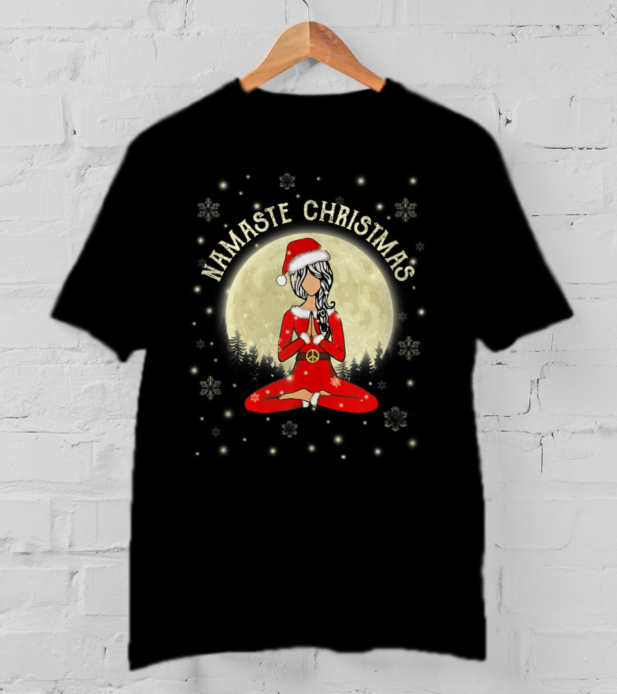 Namaste Christmas Peaceful Santa Yoga Moonlight Snowflakes Women's Meditation T-Shirt