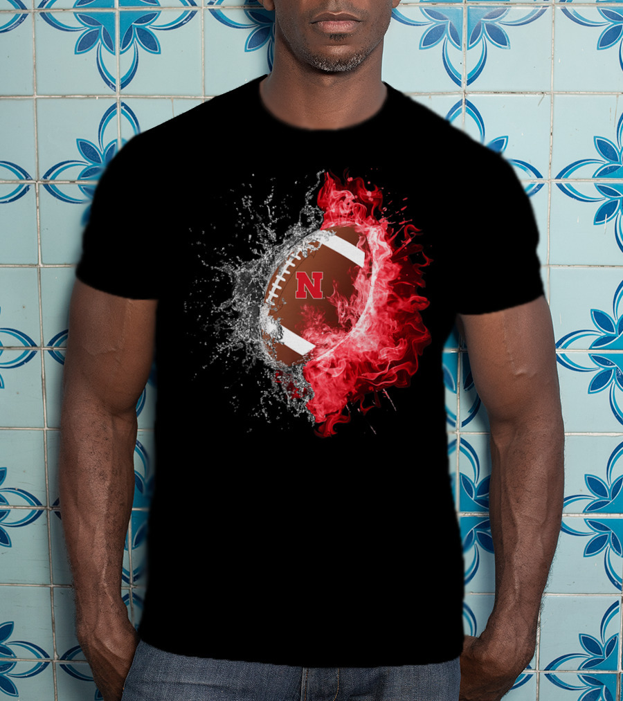 Nebraska Cornhuskers Football Water And Fire Burst T-Shirt