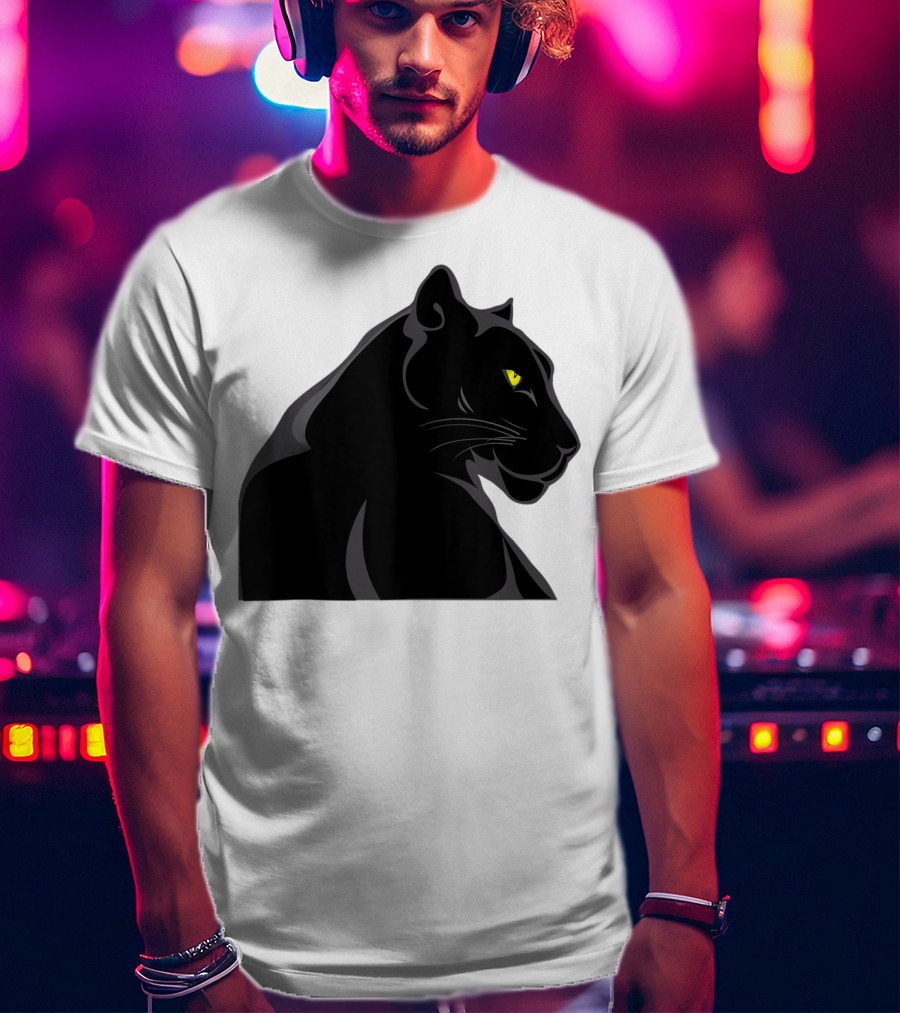 Panthera Cat Leopard Melanistic Black Panther Yellow Eyes T-Shirt