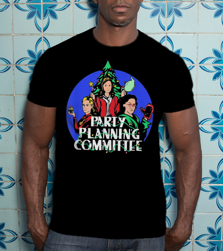 Party Planning Committee Christmas Fun With Tree Background T-Shirt