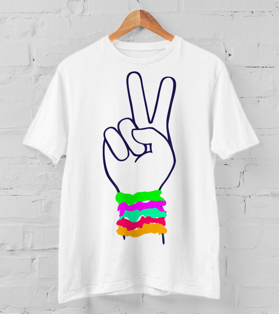 Peace Hand Sign With Colorful Scrunchies T-Shirt