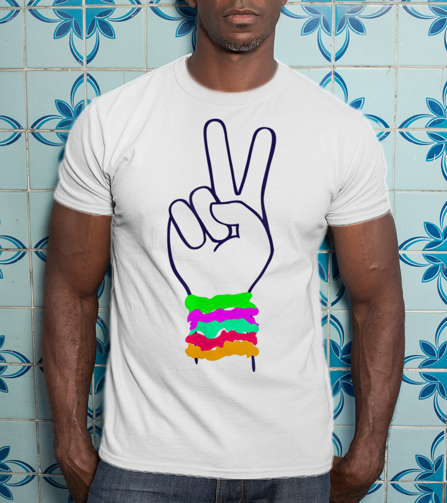 Peace Hand Sign With Colorful Scrunchies T-Shirt