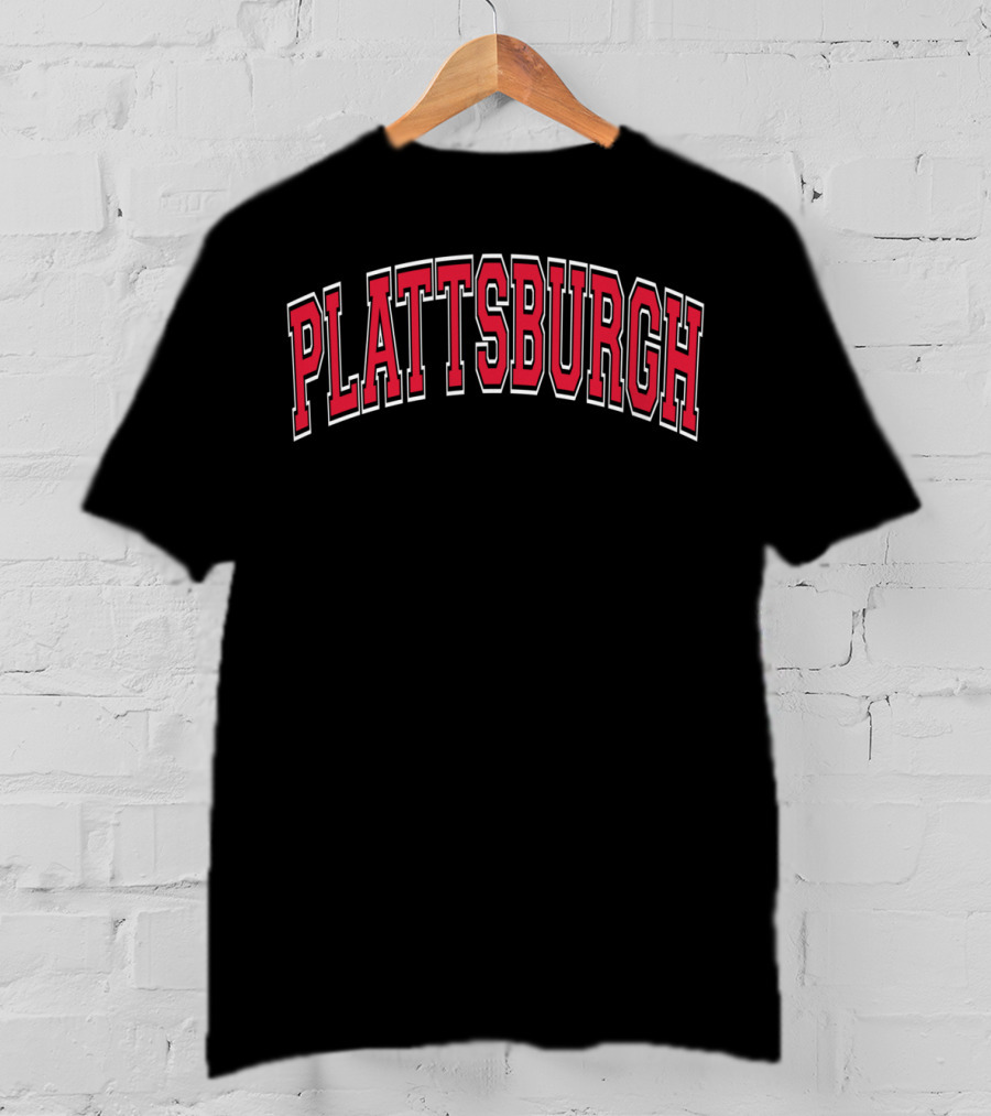 Plattsburgh Varsity Red Text Arch Style Classic Bold Letters T-Shirt