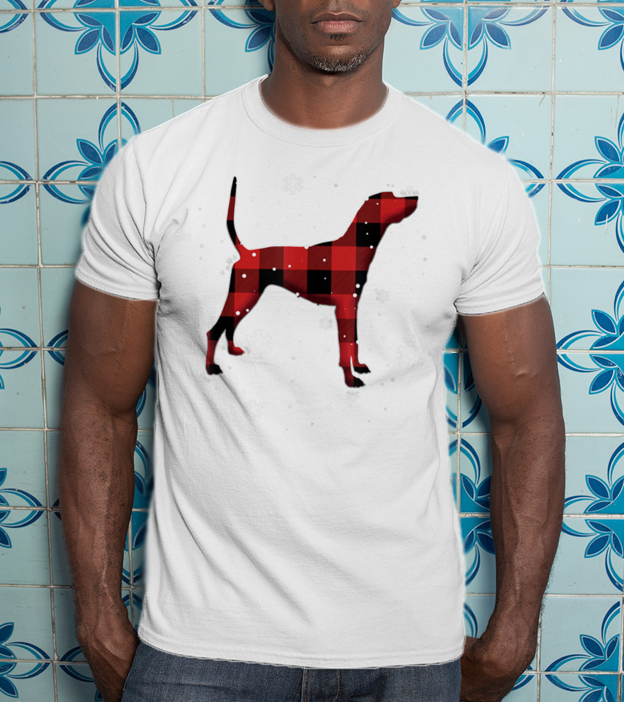 Plott Hound Dog Plaid Snowflakes T-Shirt