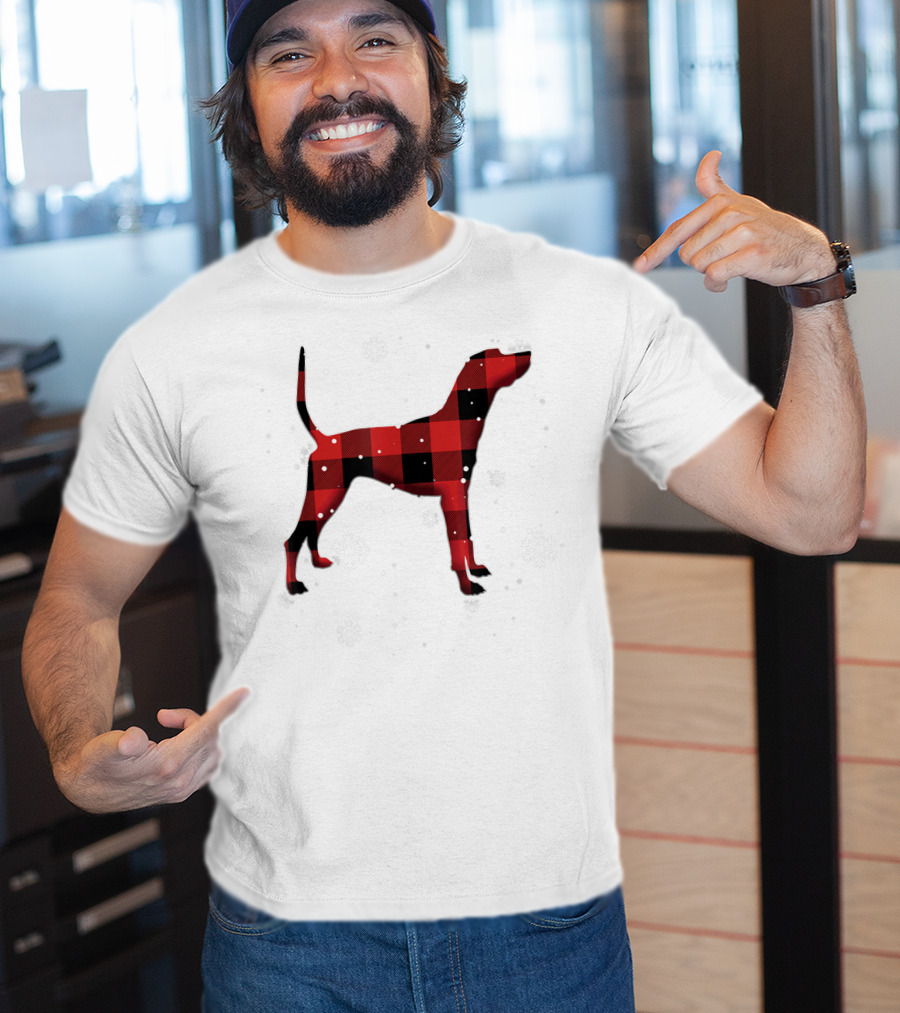 Plott Hound Dog Plaid Snowflakes T-Shirt