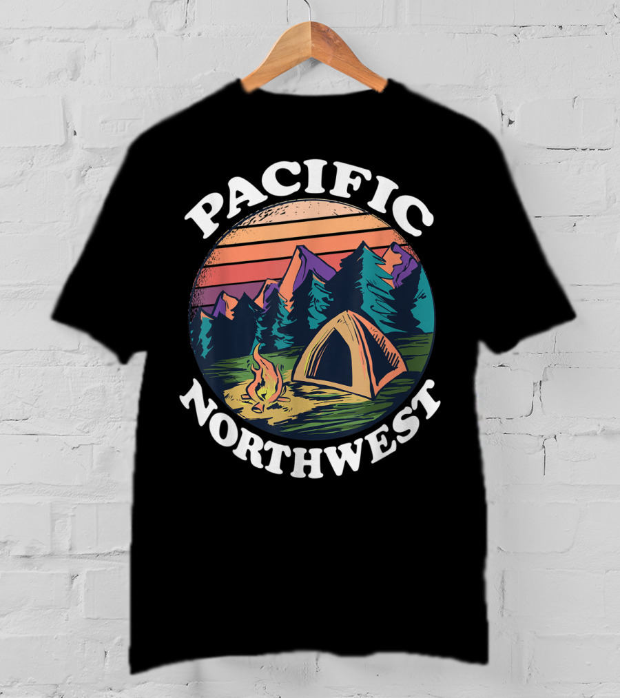 Pacific Northwest Camping Tent Campfire Forest Scene T-Shirt
