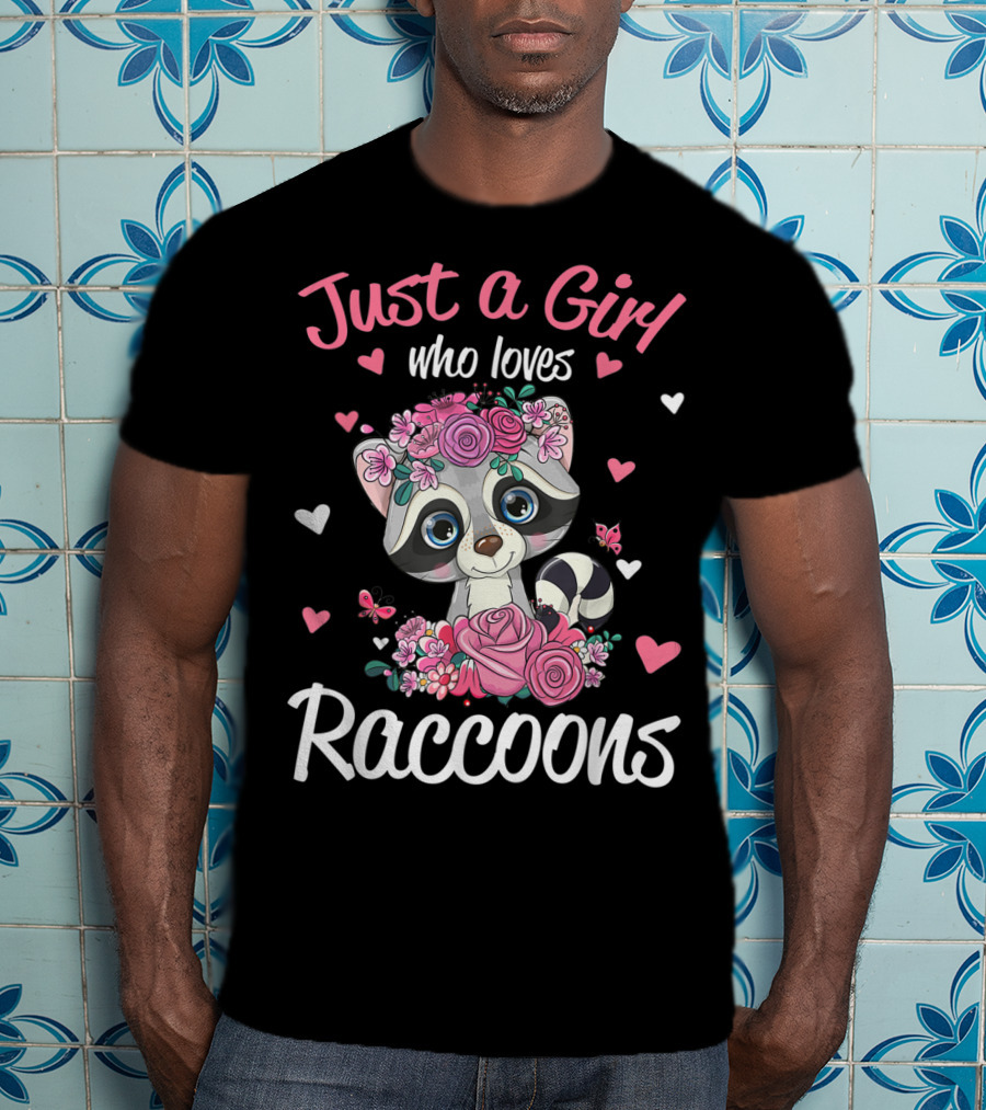 Just A Girl Who Loves Raccoons Floral Hearts T-Shirt