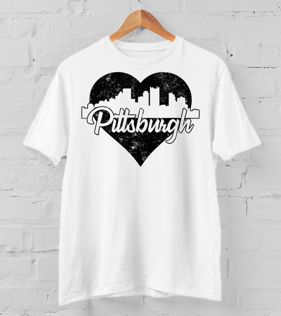 Retro Pittsburgh Skyline Heart T-Shirt