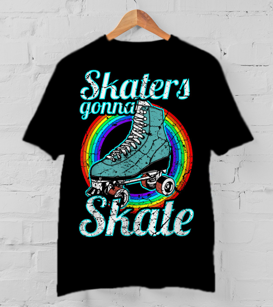 Retro Skaters Gonna Skate Roller Skate Vintage Style Rainbow T-Shirt