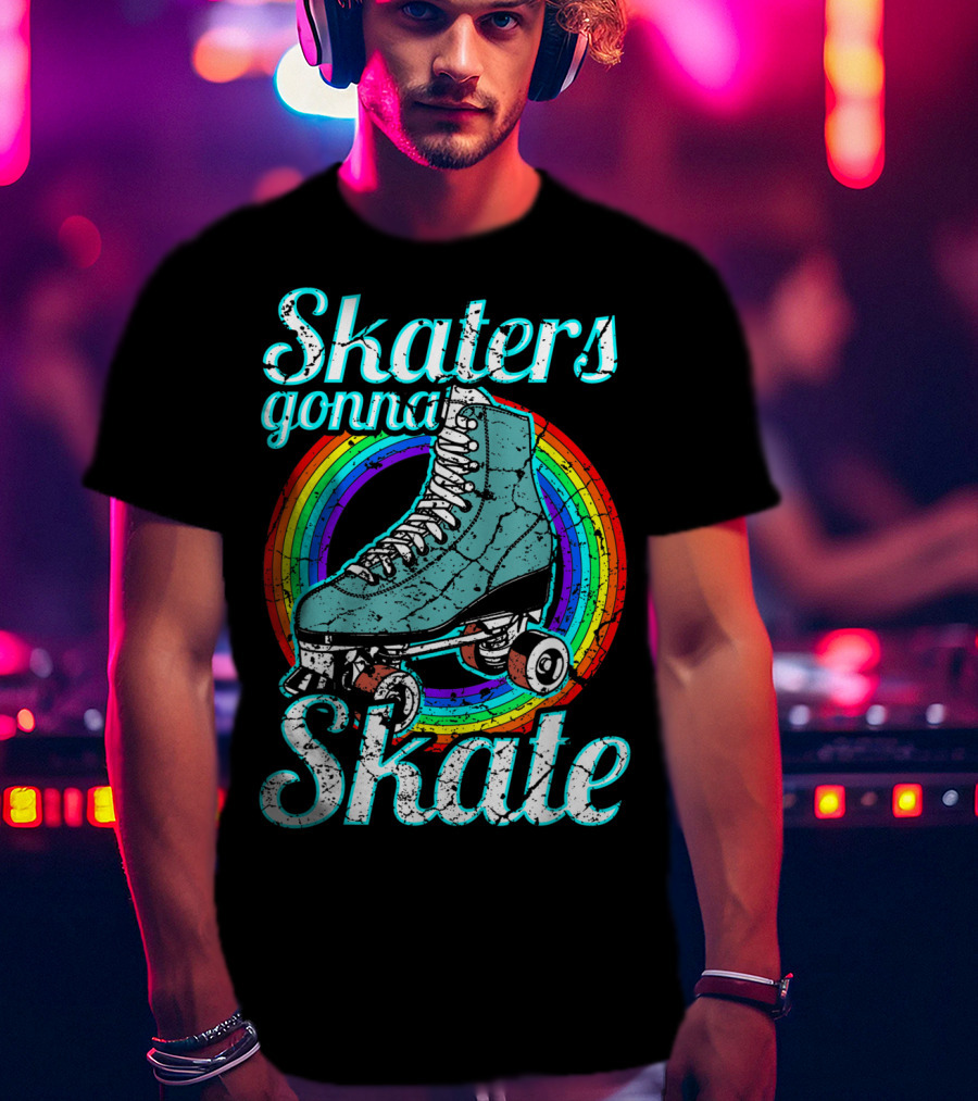 Retro Skaters Gonna Skate Roller Skate Vintage Style Rainbow T-Shirt