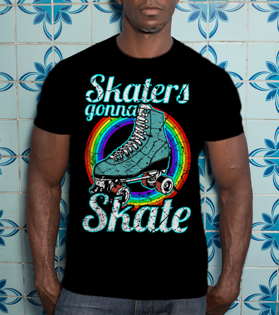 Retro Skaters Gonna Skate Roller Skate Vintage Style Rainbow T-Shirt