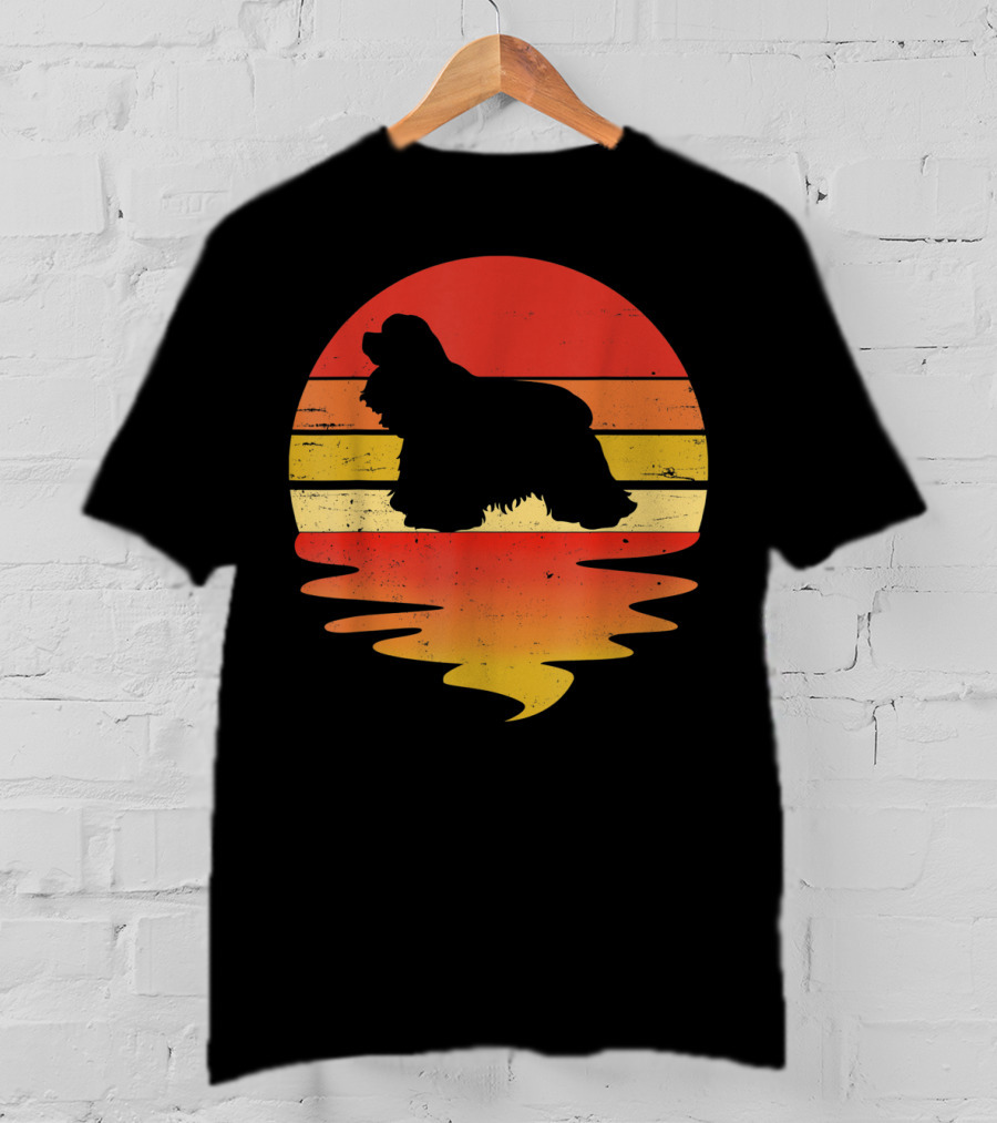 Retro Sunset Cocker Spaniel Silhouette Vintage 70s Style Dog Scene T-Shirt