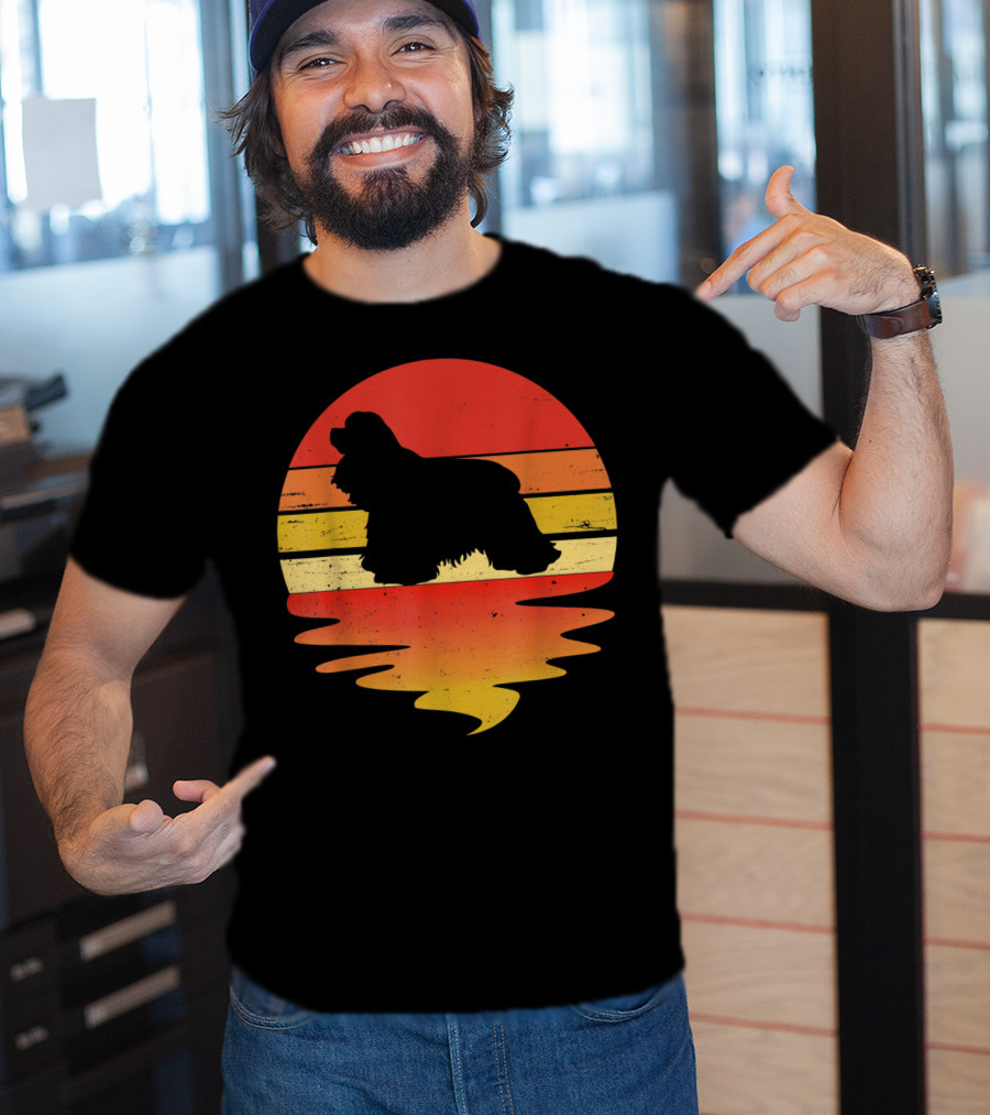Retro Sunset Cocker Spaniel Silhouette Vintage 70s Style Dog Scene T-Shirt