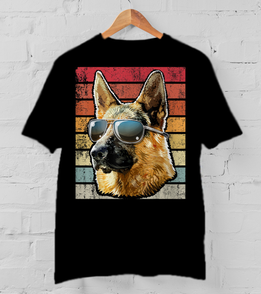 Retro Vintage German Shepherd Wearing Sunglasses T-Shirt