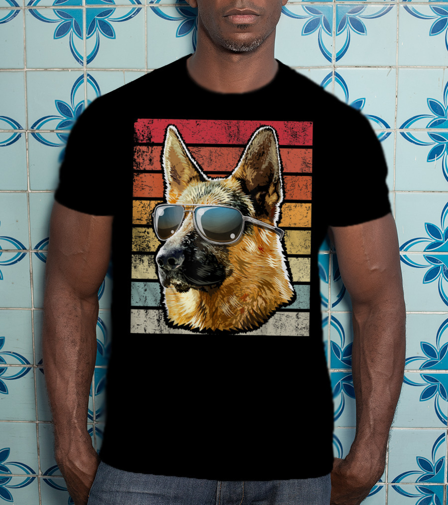 Retro Vintage German Shepherd Wearing Sunglasses T-Shirt