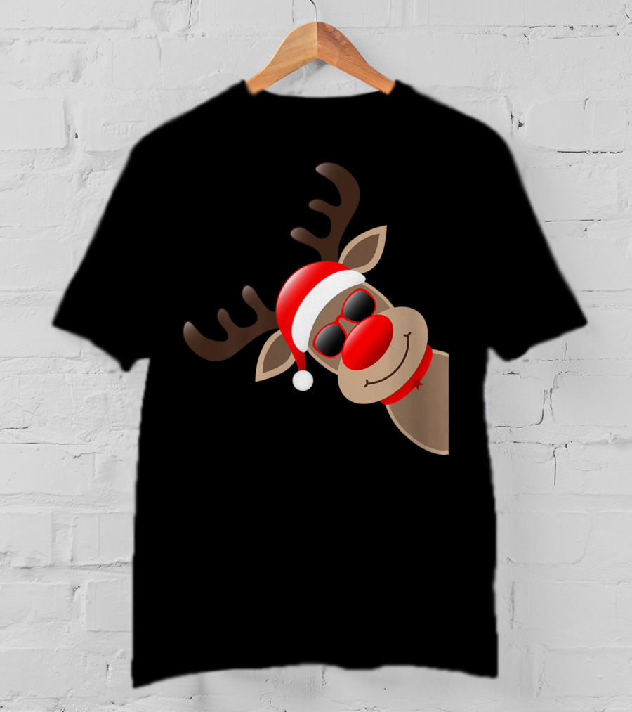 Rudolph Red Nose Reindeer Santa Hat Sunglasses T-Shirt