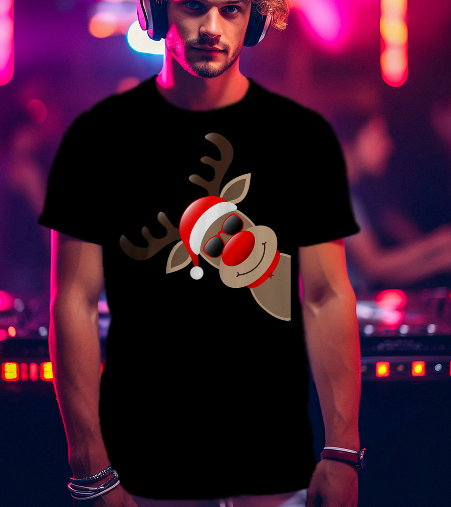 Rudolph Red Nose Reindeer Santa Hat Sunglasses T-Shirt