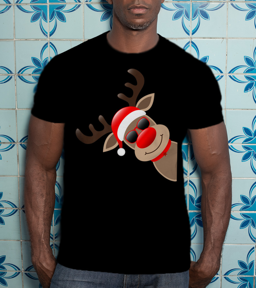 Rudolph Red Nose Reindeer Santa Hat Sunglasses T-Shirt