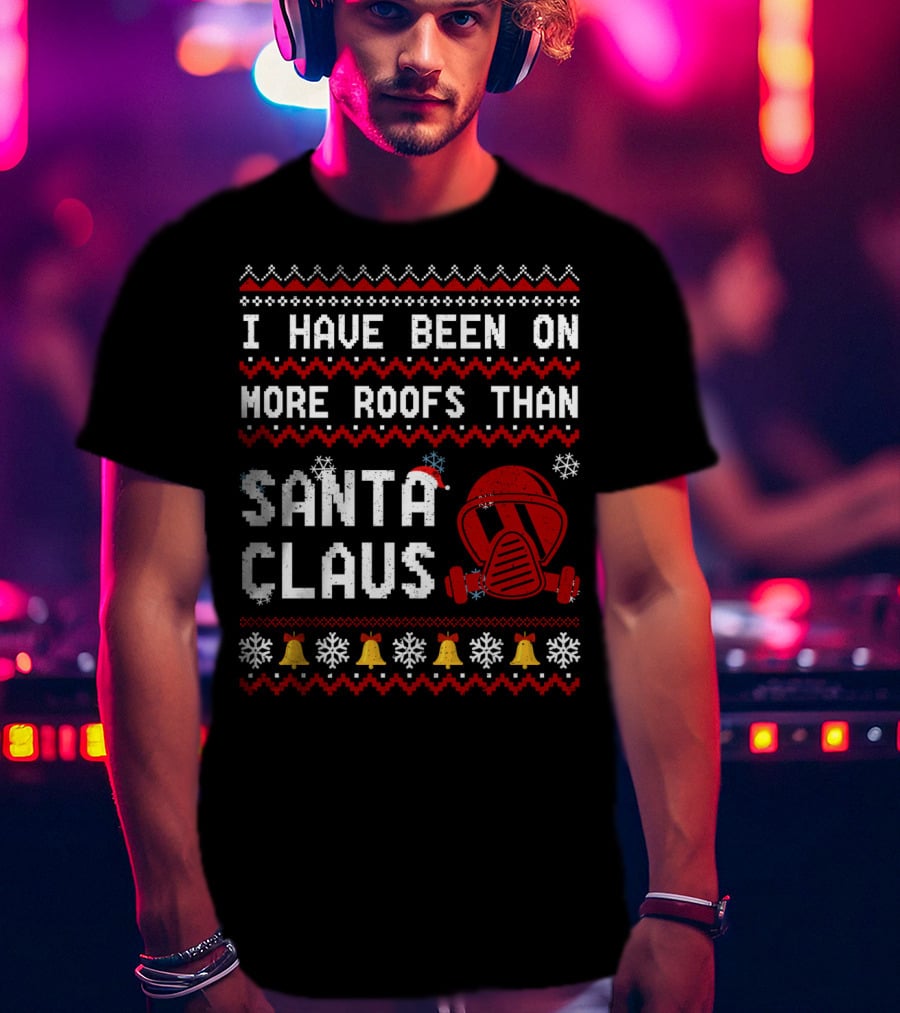 I Have Been On More Roofs Than Santa Claus Firefighter Helmet Holiday Bells Snowflakes T-Shirt