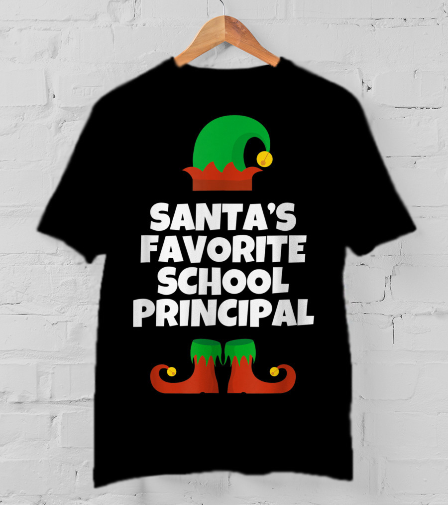 Santa's Favorite School Principal Elf Hat And Shoes T-Shirt