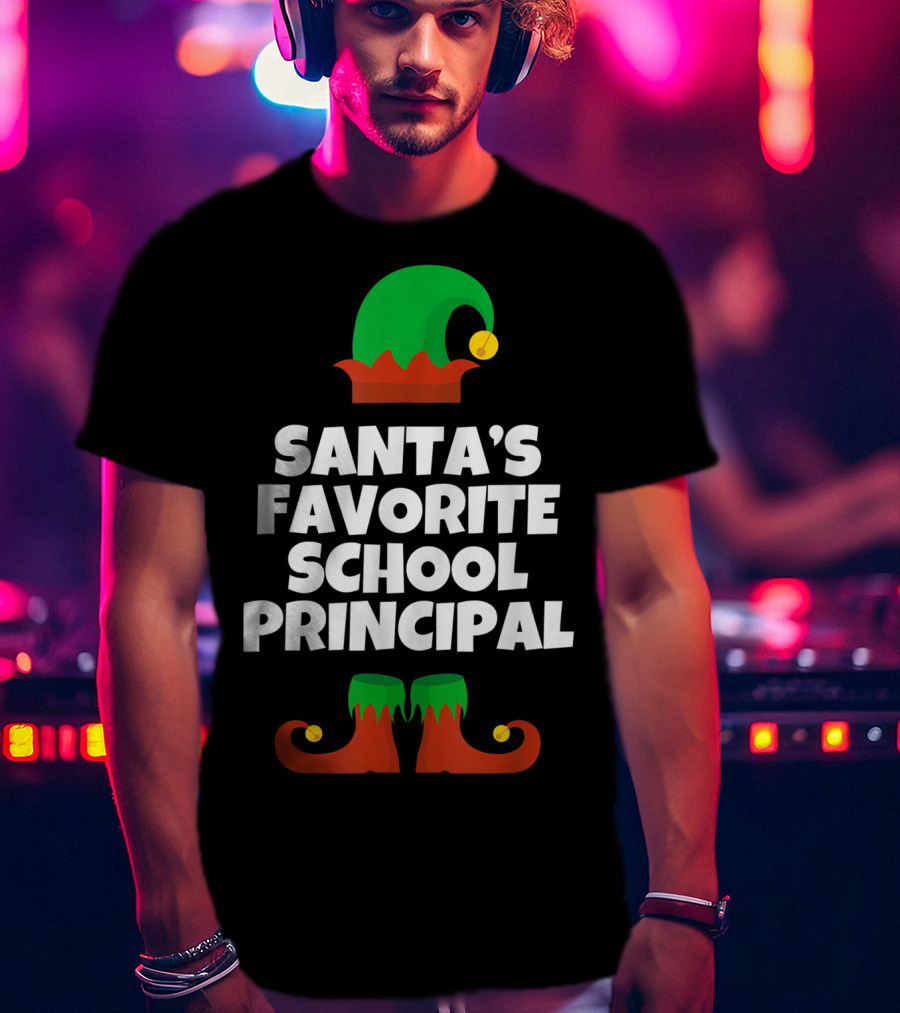 Santa's Favorite School Principal Elf Hat And Shoes T-Shirt