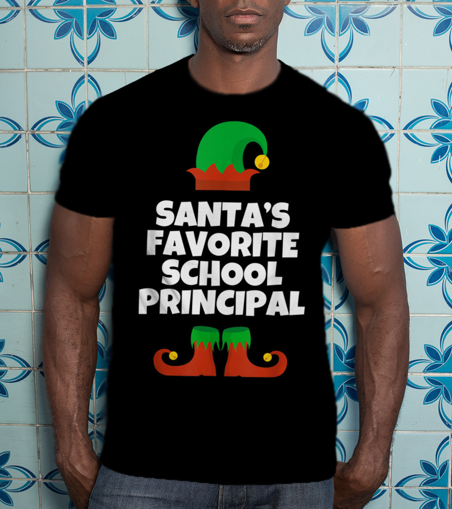 Santa's Favorite School Principal Elf Hat And Shoes T-Shirt