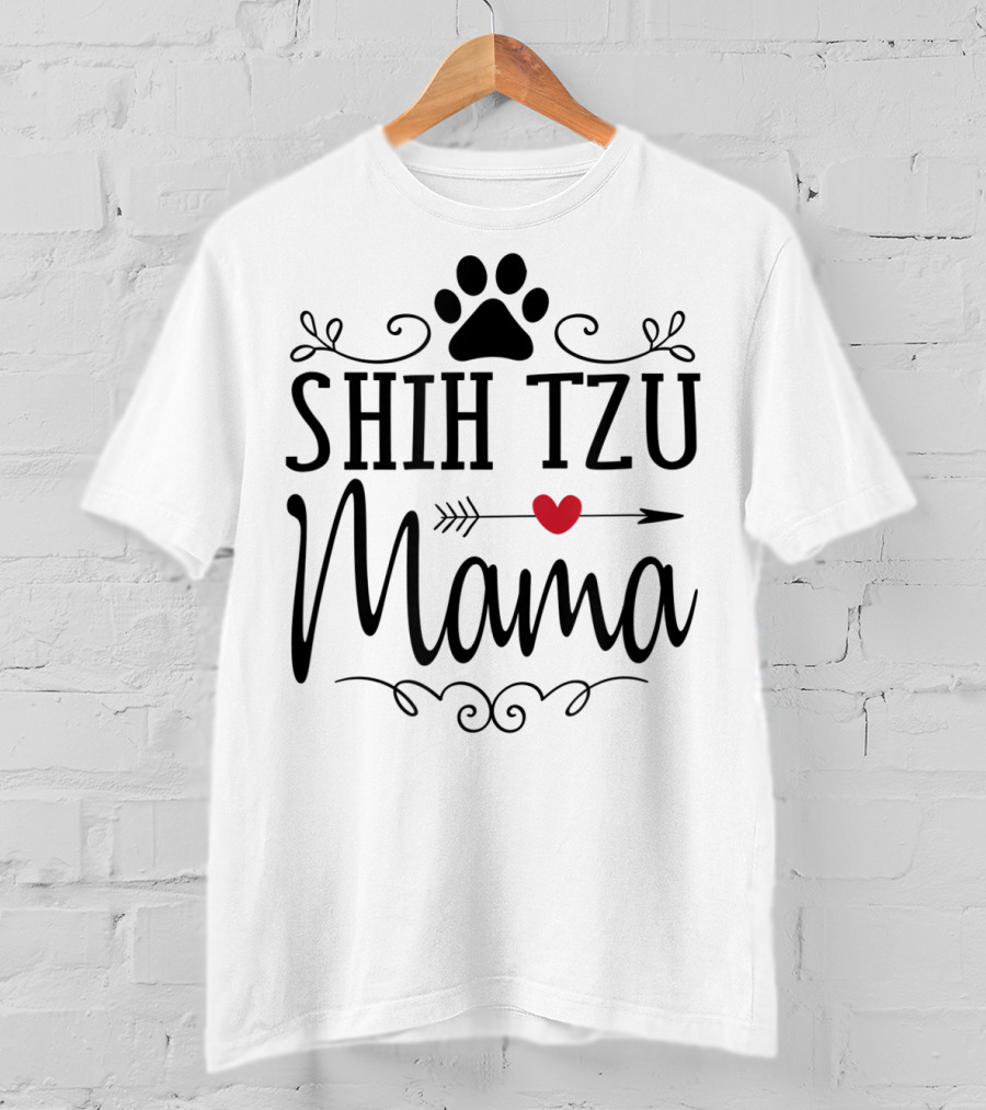 Shih Tzu Mama Heart Arrow Paw Prints T-Shirt