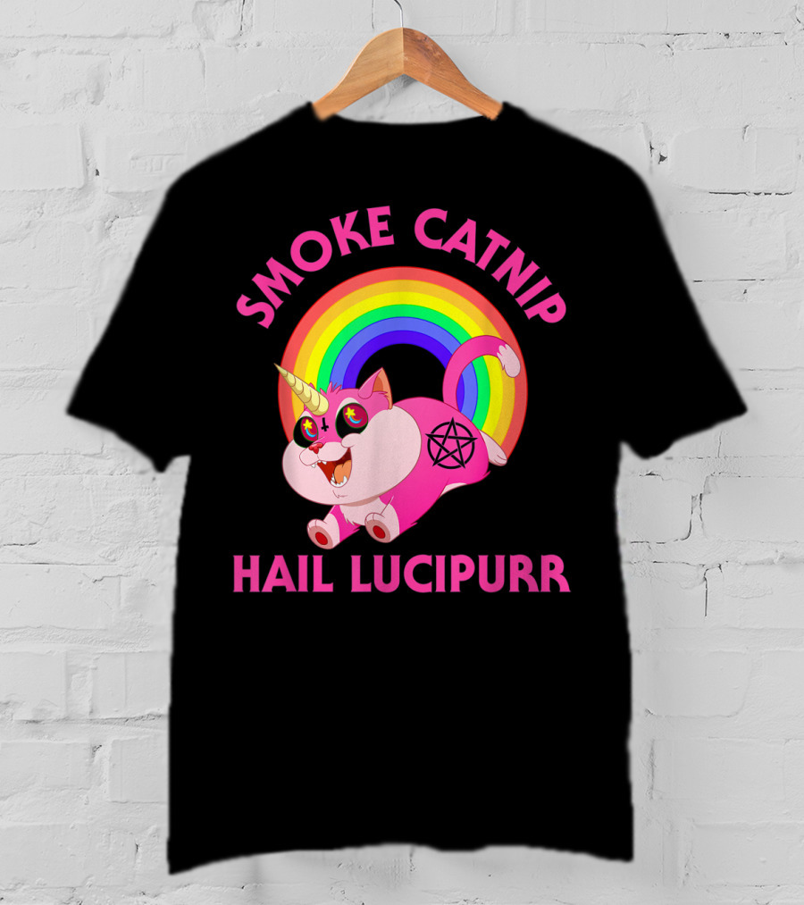 Smoke Catnip Hail Lucipurr Rainbow Unicorn Satanic Cat T-Shirt