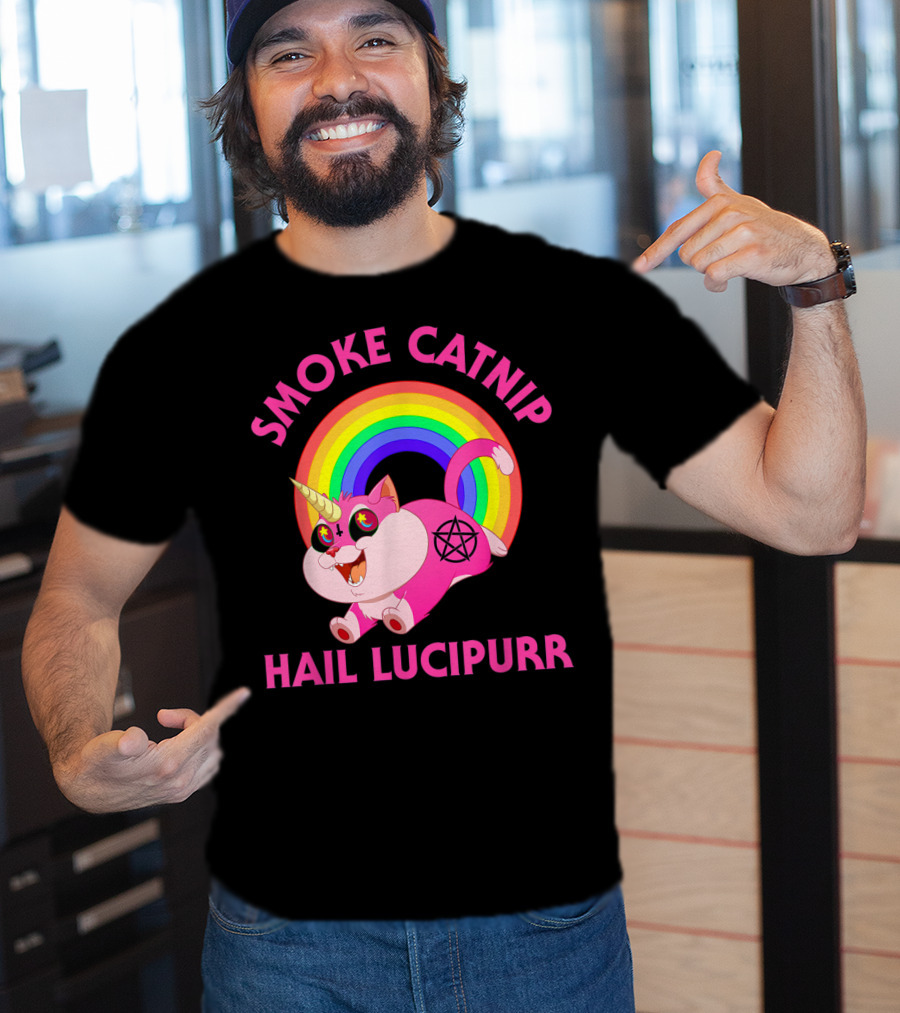 Smoke Catnip Hail Lucipurr Rainbow Unicorn Satanic Cat T-Shirt