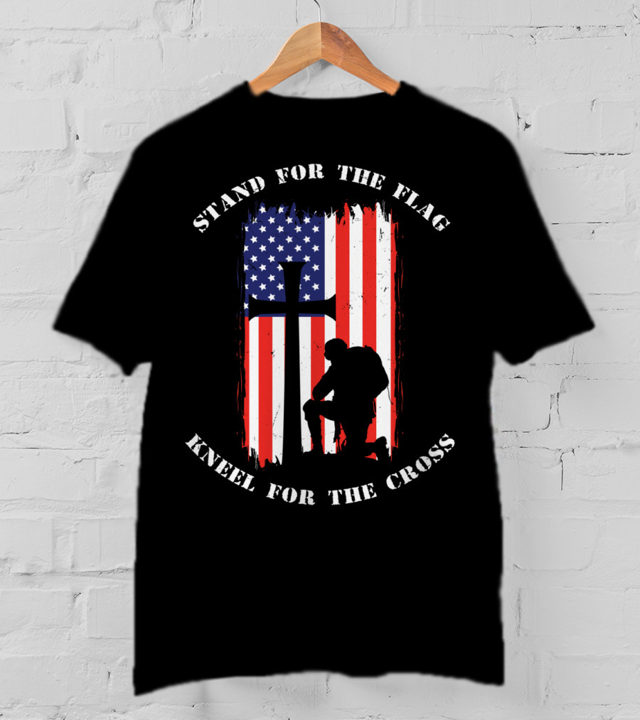 Stand For The Flag Kneel For The Cross Soldier American Flag Cross T-Shirt