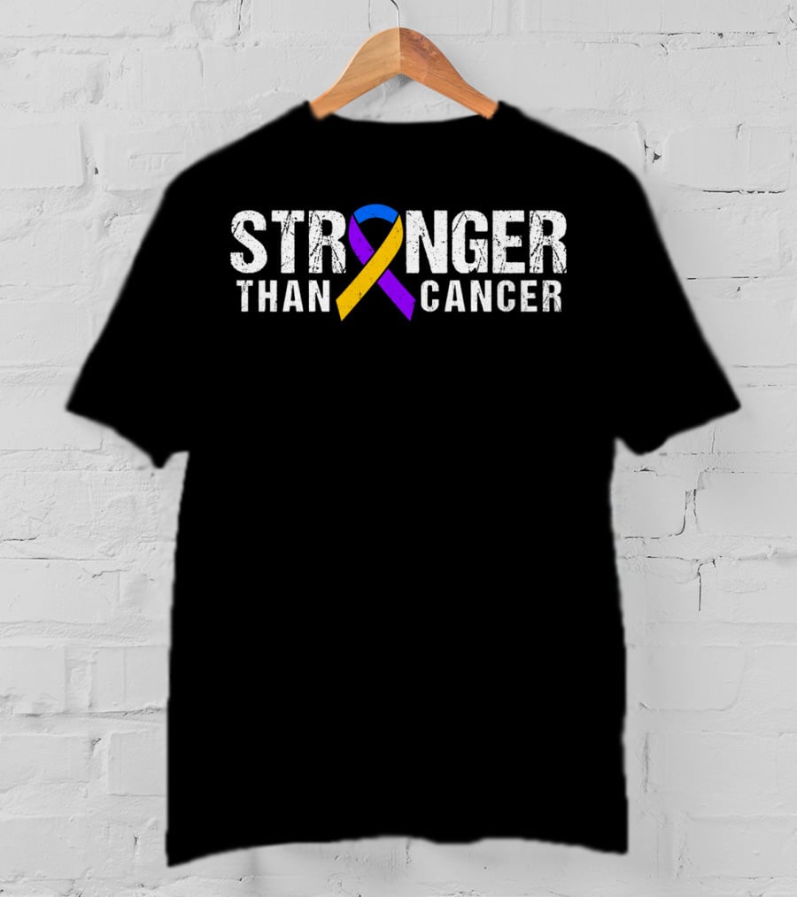 STRONGER THAN CANCER Purple Yellow Ribbon Bladder Cancer Awareness T-Shirt