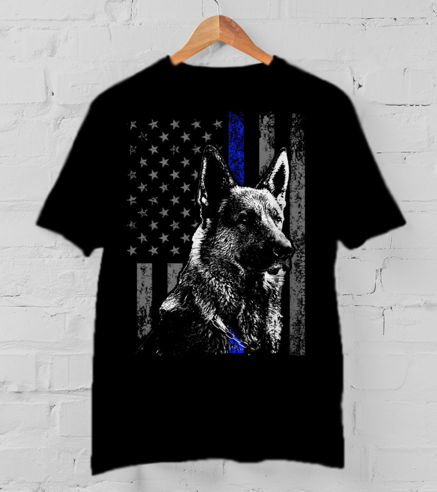 Thin Blue Line American Flag German Shepherd Police Dog T-Shirt