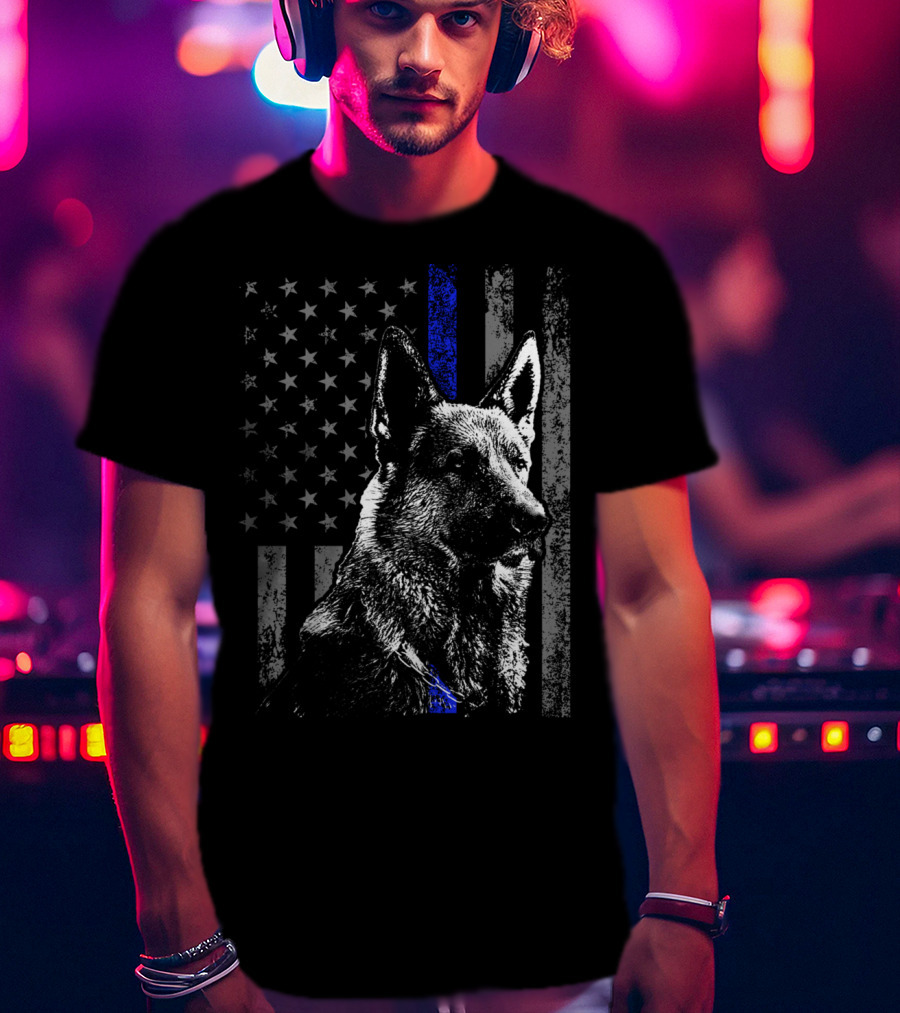 Thin Blue Line American Flag German Shepherd Police Dog T-Shirt