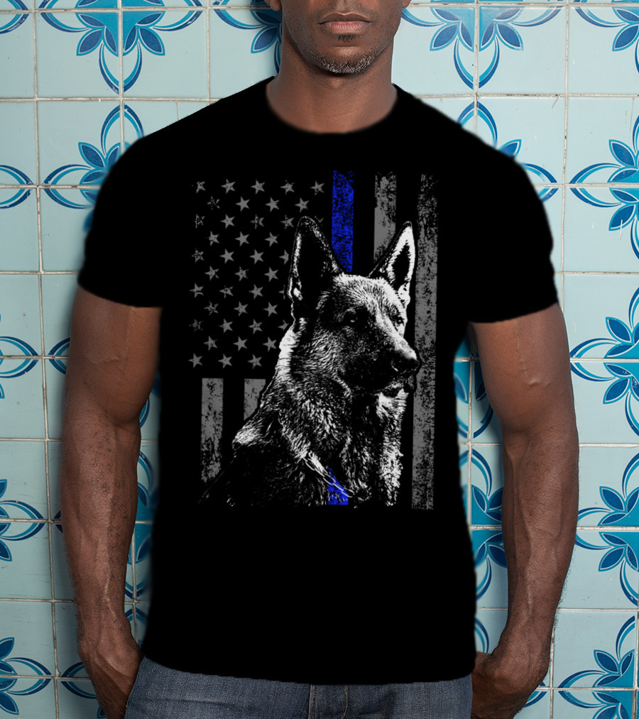 Thin Blue Line American Flag German Shepherd Police Dog T-Shirt