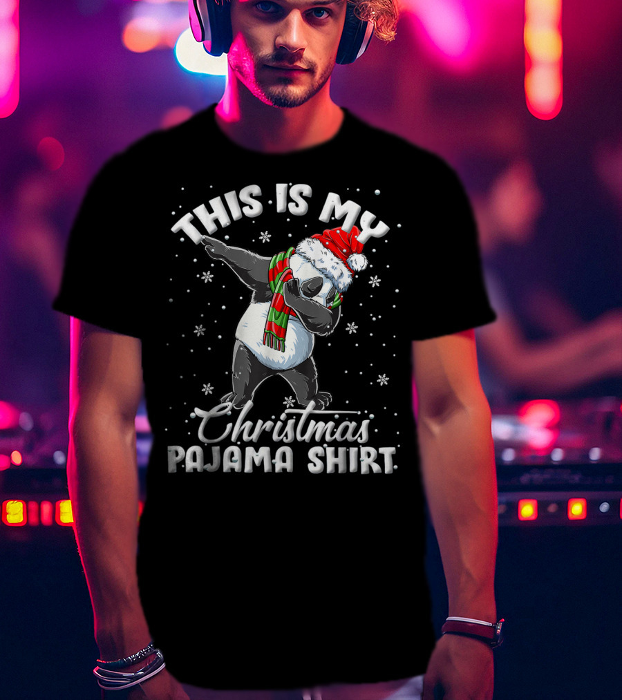 This Is My Christmas Pajama Shirt Dabbing Panda T-Shirt