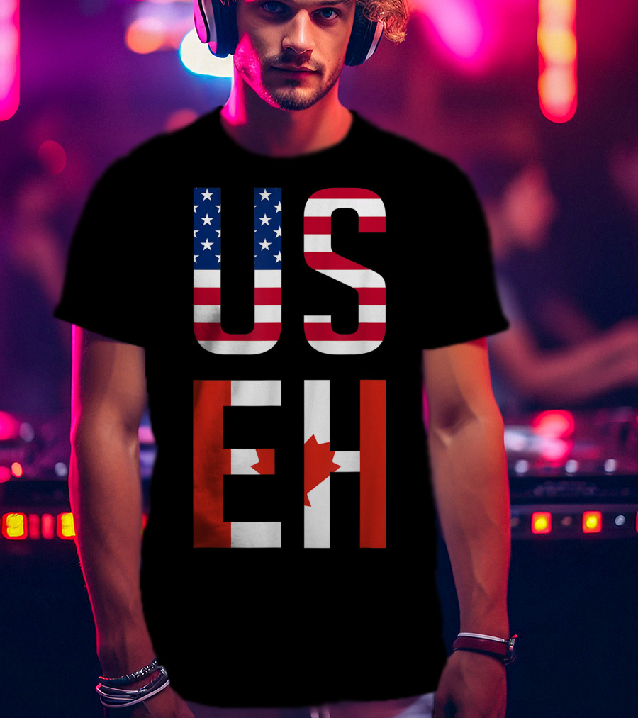 US Eh American Canadian Flag Contrast T-Shirt
