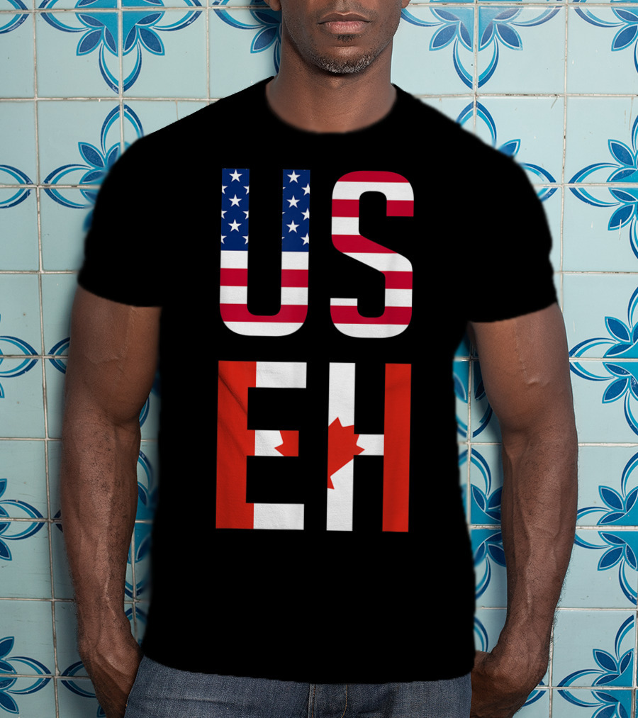 US Eh American Canadian Flag Contrast T-Shirt