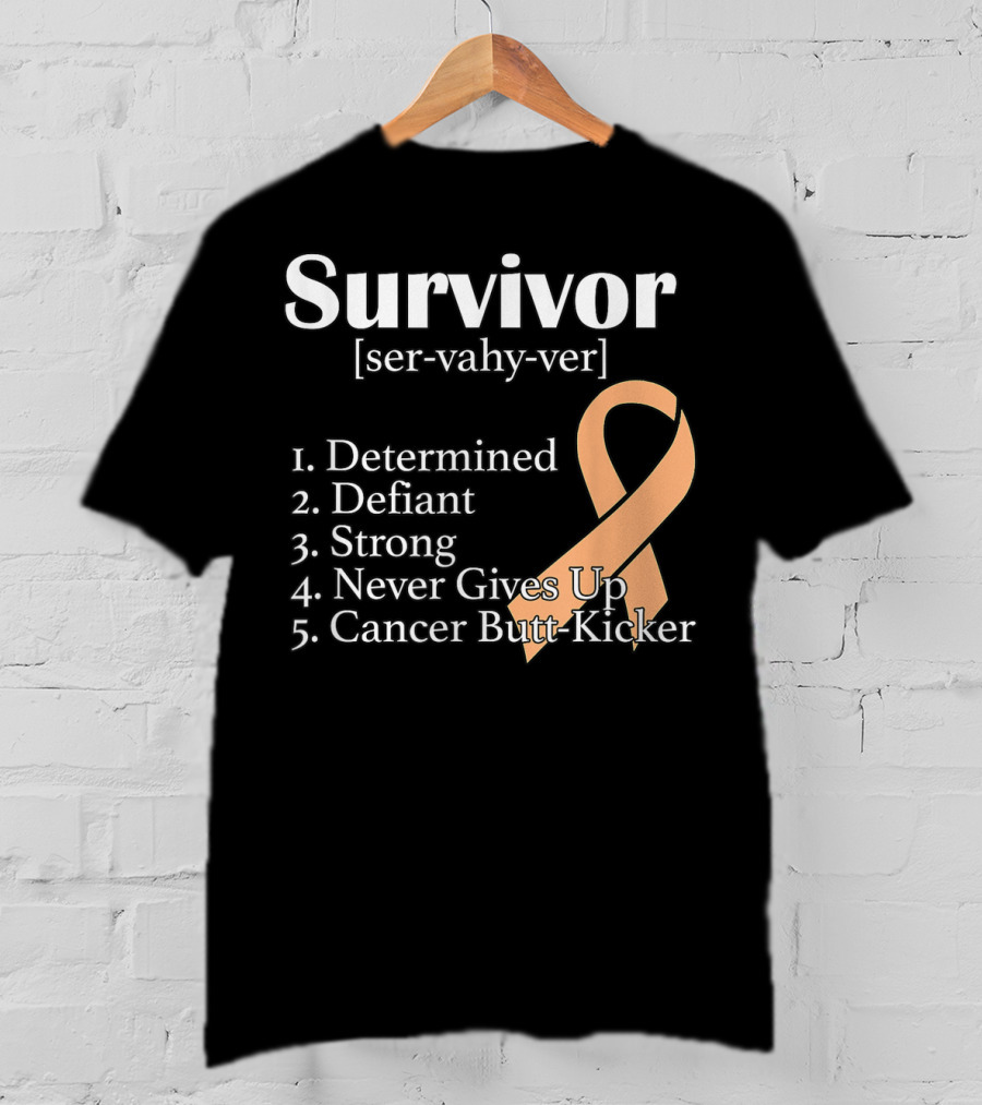 Survivor Definition Determined Defiant Strong Never Gives Up Cancer Butt-Kicker Peach T-Shirt