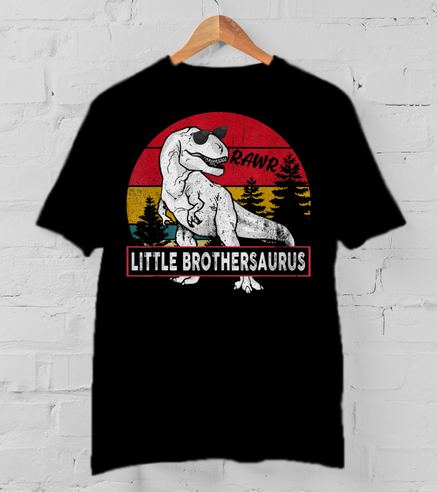 Vintage Little Brothersaurus Rawr Dinosaur Sunset Retro T-Shirt