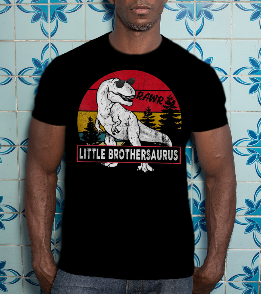 Vintage Little Brothersaurus Rawr Dinosaur Sunset Retro T-Shirt