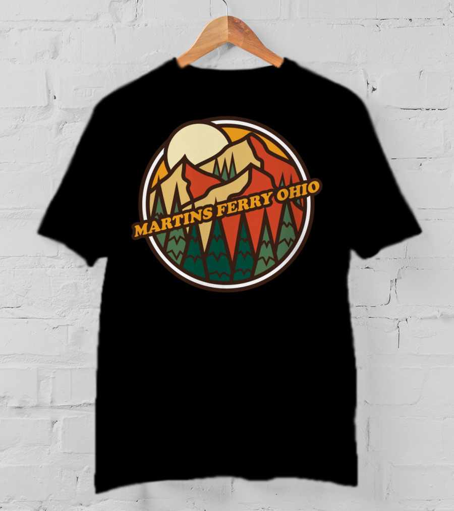 Martins Ferry Ohio Vintage Mountain Hiking Scene T-Shirt