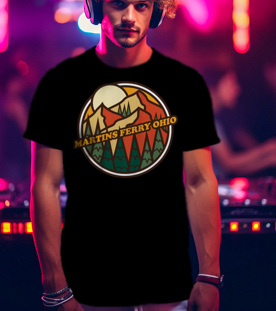 Martins Ferry Ohio Vintage Mountain Hiking Scene T-Shirt