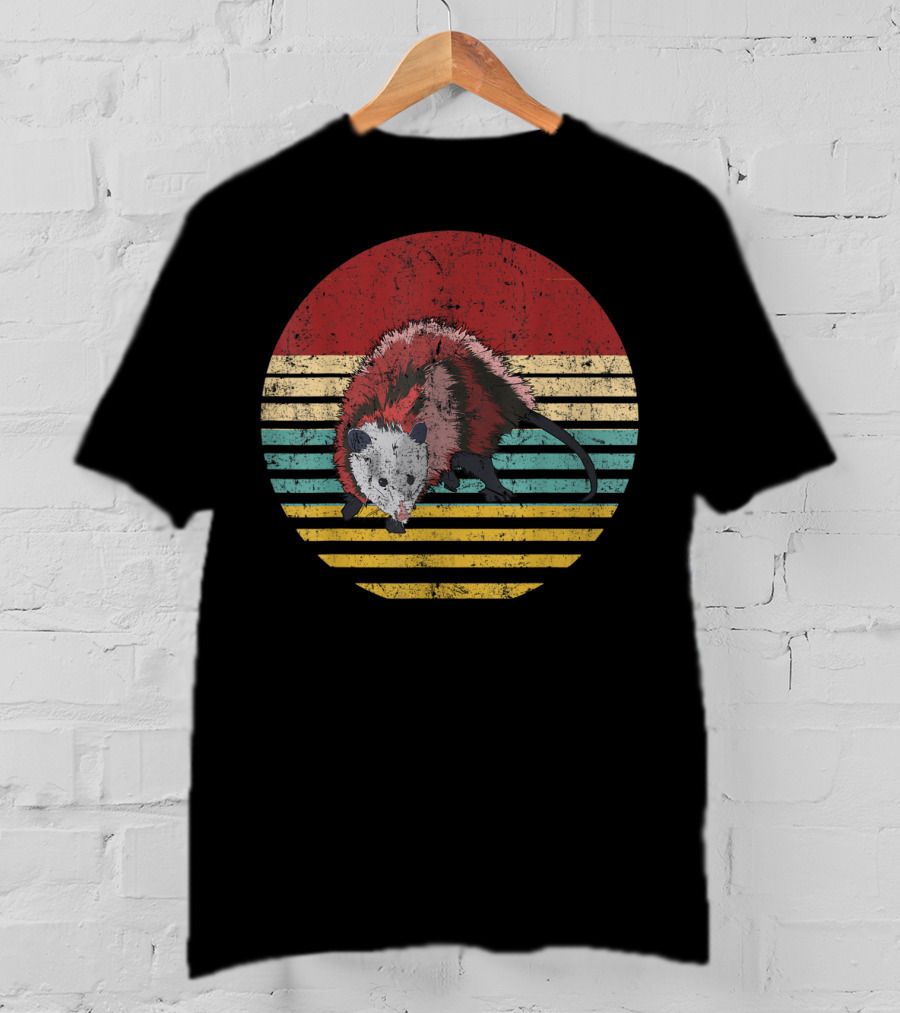 Vintage Possum Lovers Retro Sunset Stripes T-Shirt