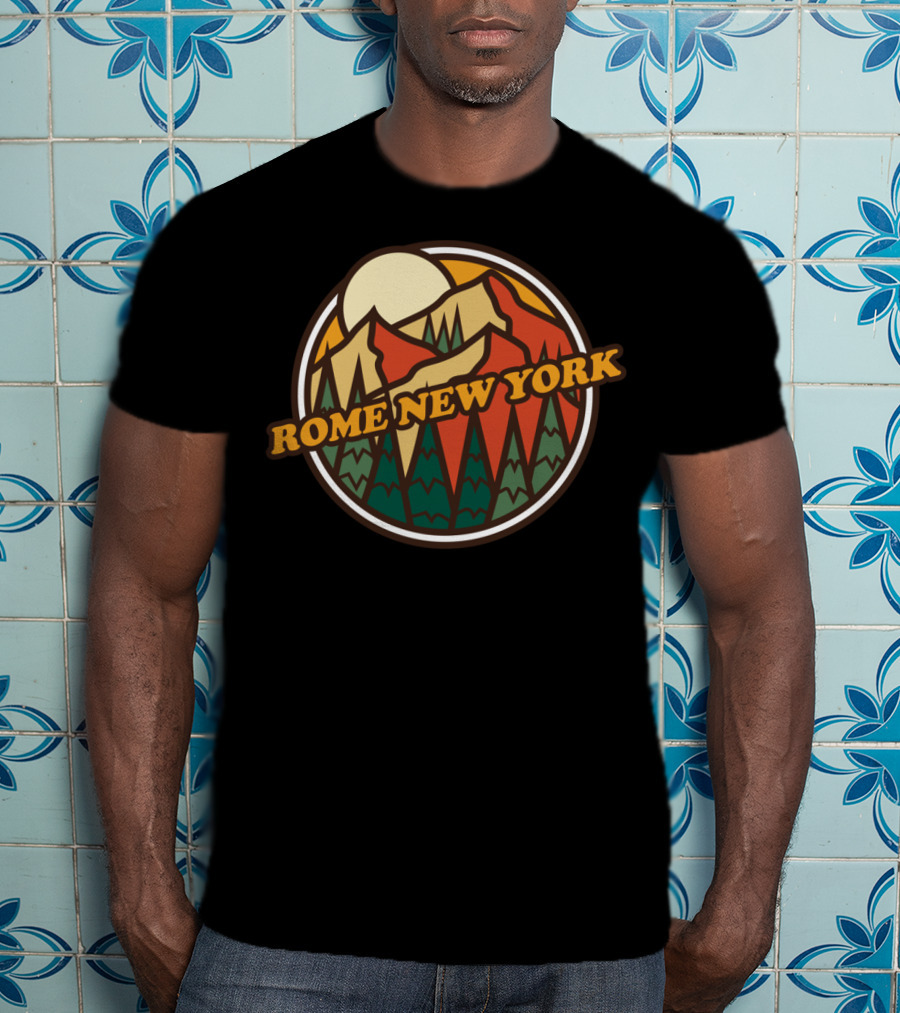 Rome New York Hiking Vintage Mountain Landscape T-Shirt